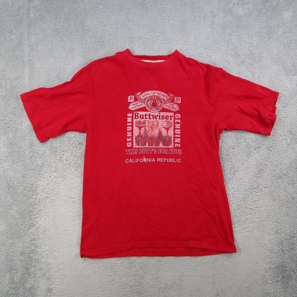 Ecko Unltd Mens Red Buttwiser Parody Graphic T-Shirt California Republic Size M